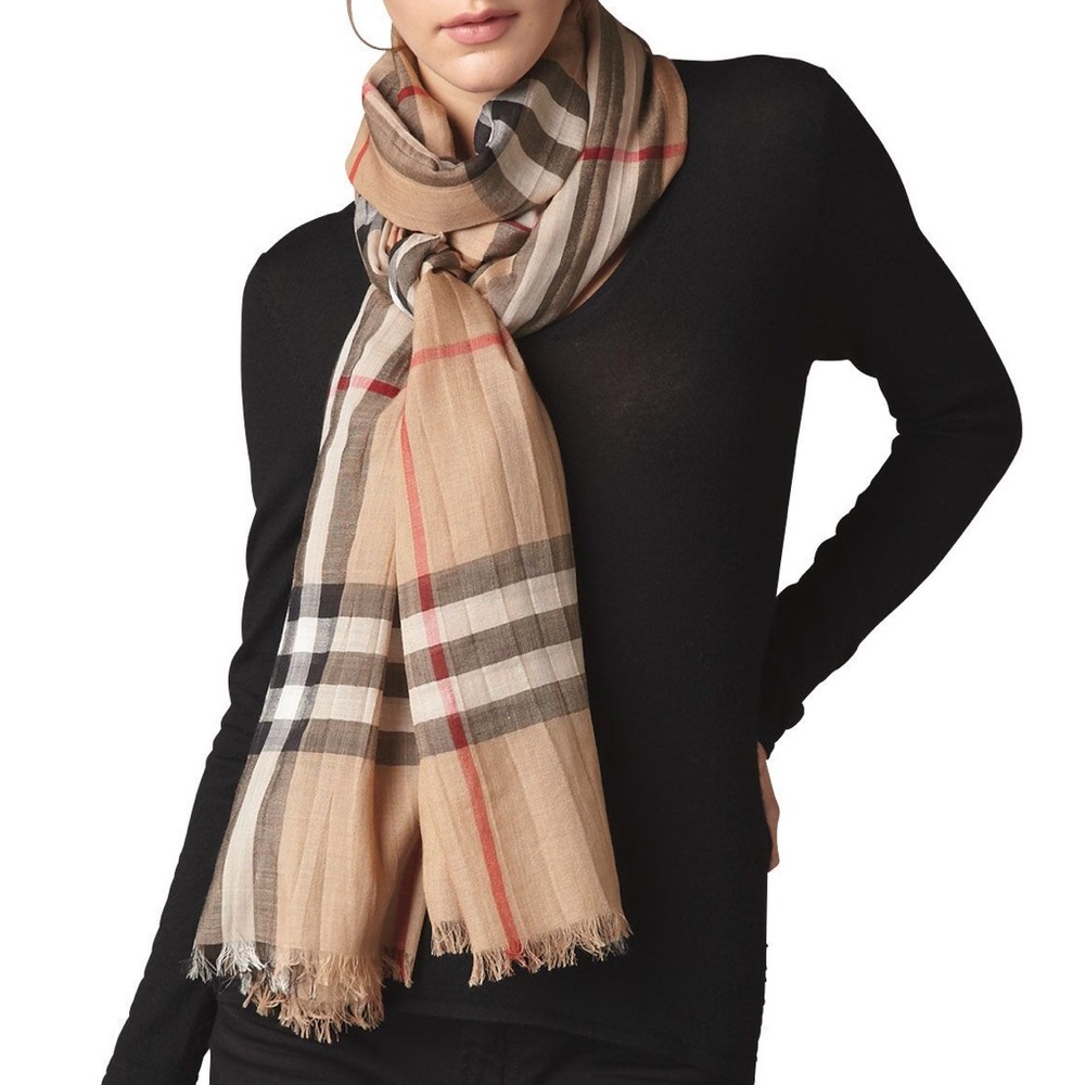 Burberry Classic Camel Check Gauze Scarf